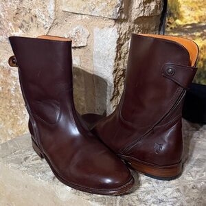 Frye Dark Brown Leather Mid-Calf Zip Ankle Boots